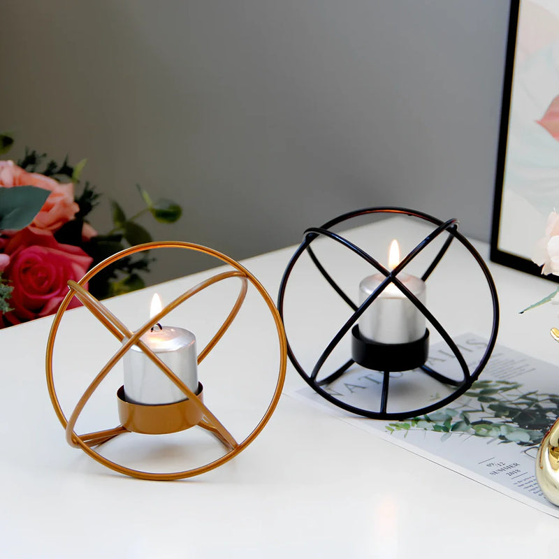 Wrought Iron Spherical Candle Holder in Black or Gold Finish