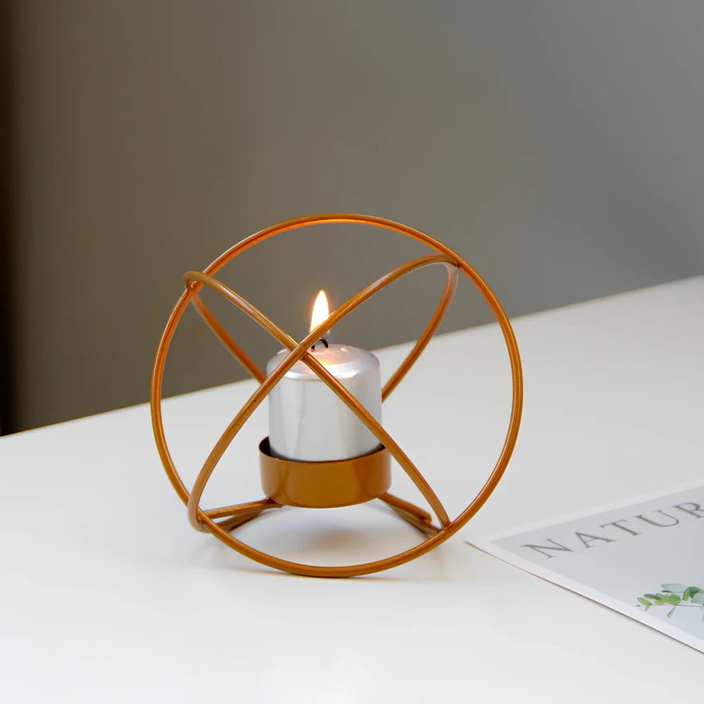 Black wrought iron spherical candle holder, 15 cm height, stable base for indoor use