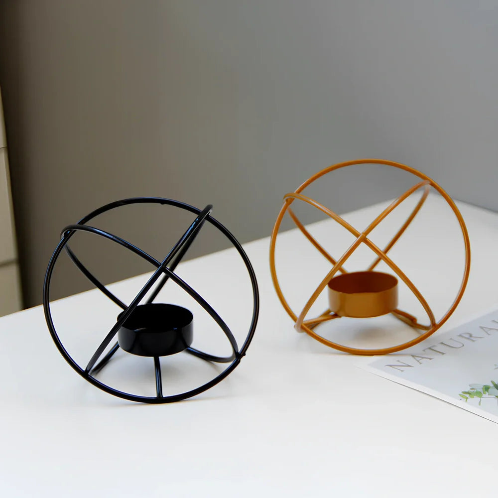 Black wrought iron spherical candle holder, 15 cm height, stable base for indoor use