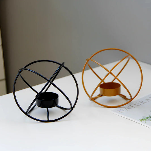 Black wrought iron spherical candle holder, 15 cm height, stable base for indoor use