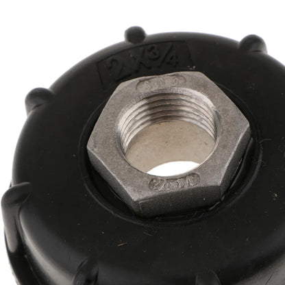Black PP plastic and stainless steel barrel connector with 60cm thread for DN40/50 valves and 6-minute outlet