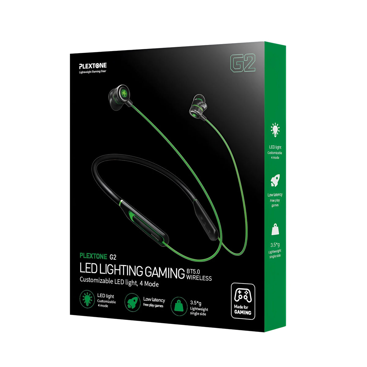 PLEXTONE Puji G2 neck-hanging metal Bluetooth game headset in black, red, and green with 10 mm horn and Bluetooth 5.0 + EDR.