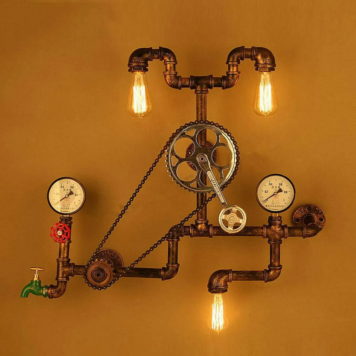 Steampunk style industrial valve with red copper finish and 3/4 thread connection