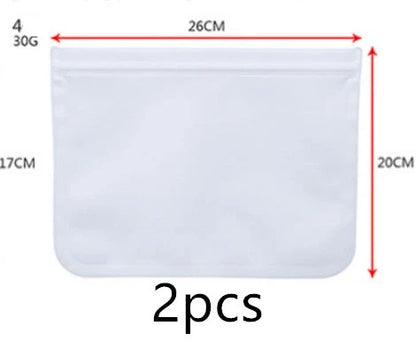 Premium PEVA fresh food storage bags in various sizes, designed with FDA-approved silica gel lining for optimal food freshness and safety.