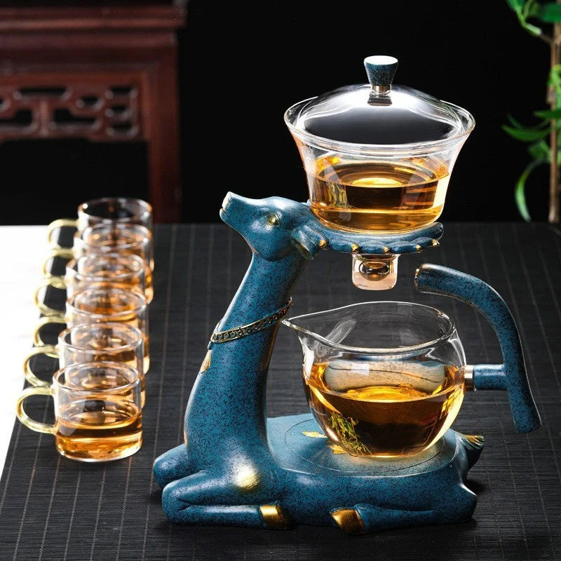 Creative Deer Glass Teapot with heat-resistant design and infuser