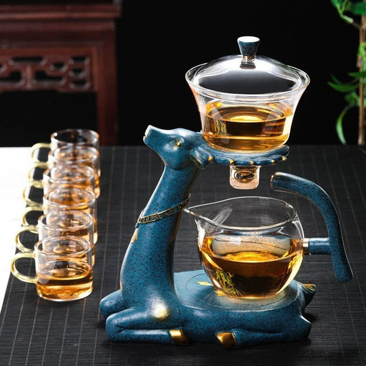 Creative Deer Glass Teapot with heat-resistant design and infuser