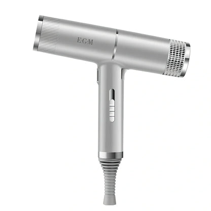 Silver 1800W household hair dryer with set and disperse nozzles showing compact design