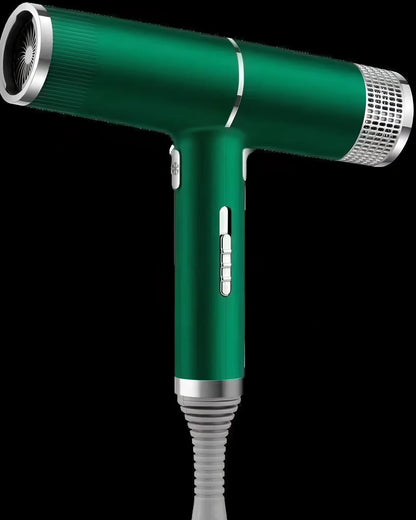 Silver 1800W household hair dryer with set and disperse nozzles showing compact design