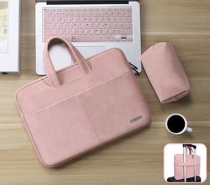 Blue waterproof laptop bag with zipper opening showing internal computer pocket and organisational compartments