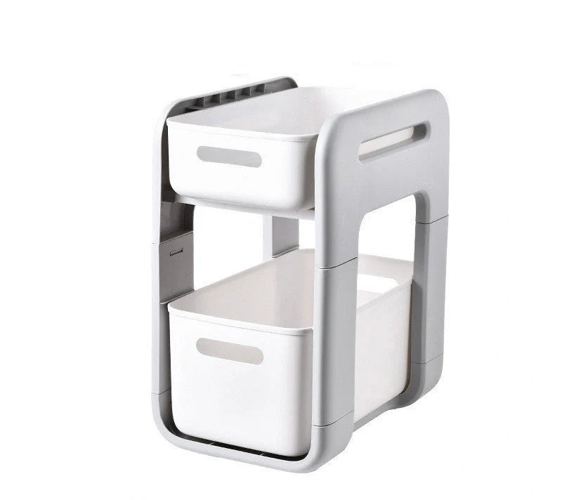 White 2-tier kitchen storage rack with pull-out drawer for efficient organisation
