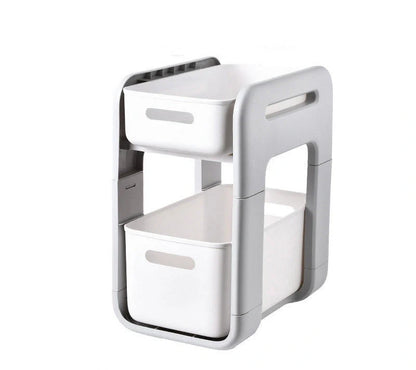 White 2-tier kitchen storage rack with pull-out drawer for efficient organisation