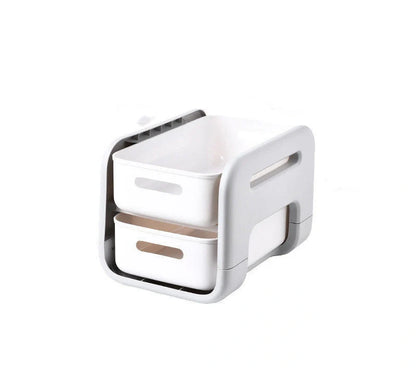 White 2-tier kitchen storage rack with pull-out drawer for efficient organisation