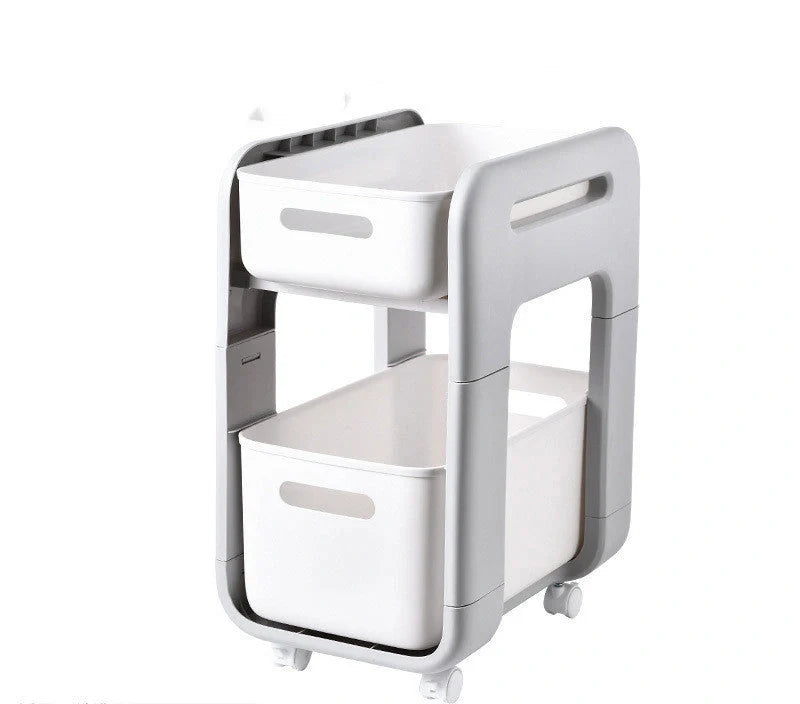 White 2-tier kitchen storage rack with pull-out drawer for efficient organisation
