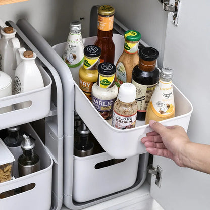 White 2-tier kitchen storage rack with pull-out drawer for efficient organisation