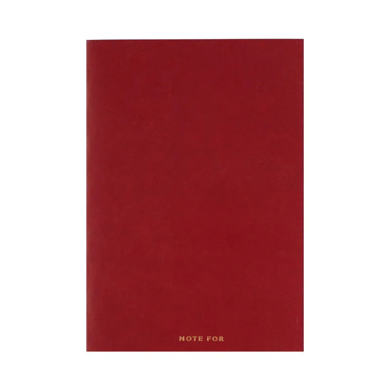Red and white A5 and A6 notebooks with imitation leather covers, showing dot grid, squared, and lined page options.