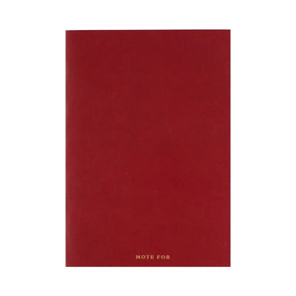 Red and white A5 and A6 notebooks with imitation leather covers, showing dot grid, squared, and lined page options.