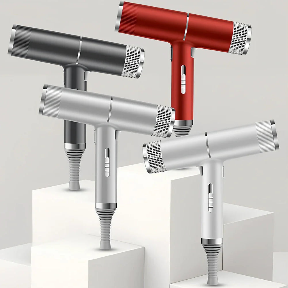 Silver 1800W household hair dryer with set and disperse nozzles showing compact design