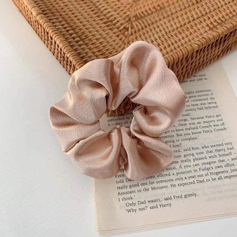 Silk large intestine ring hair tie in multiple colours showing woven construction and 3cm diameter