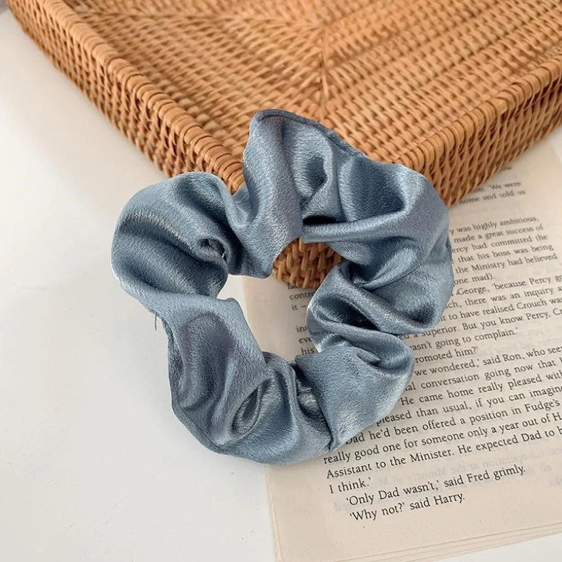 Silk large intestine ring hair tie in multiple colours showing woven construction and 3cm diameter