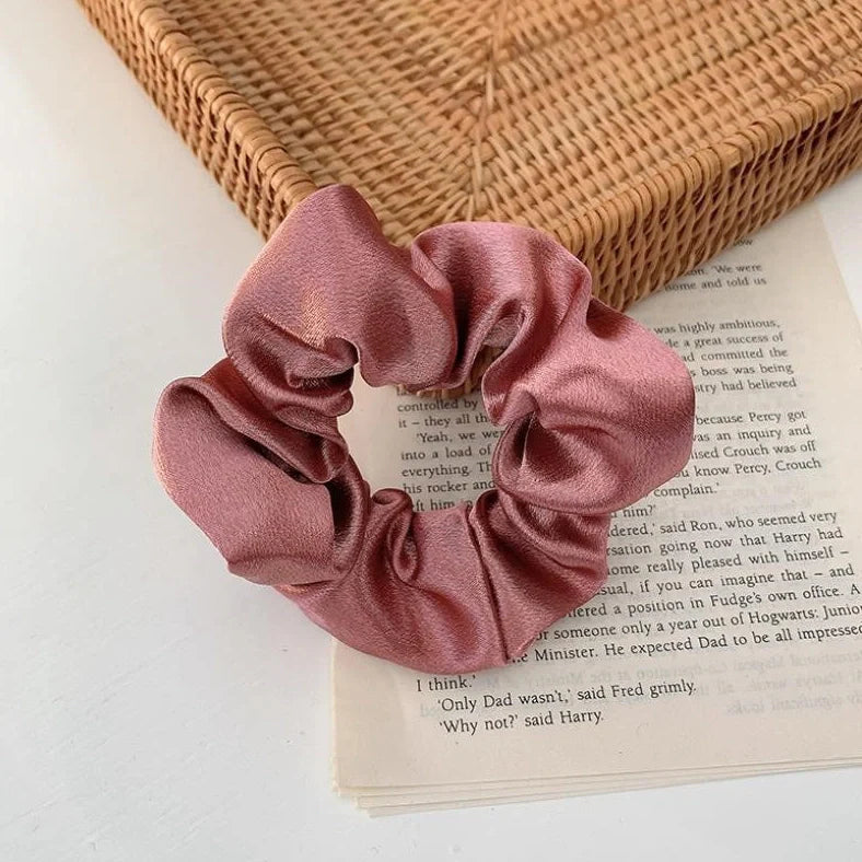 Silk large intestine ring hair tie in multiple colours showing woven construction and 3cm diameter