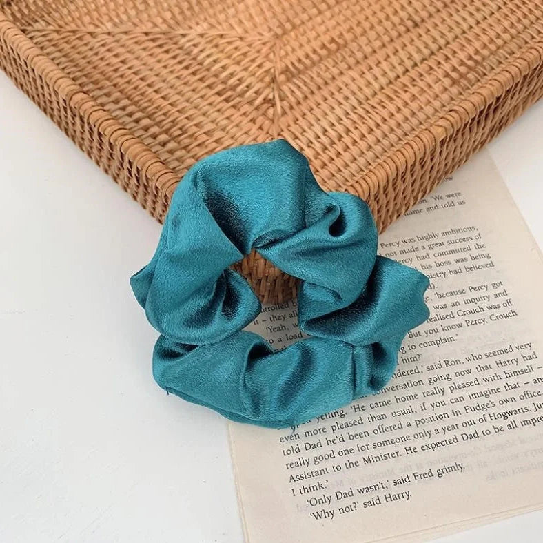 Silk large intestine ring hair tie in multiple colours showing woven construction and 3cm diameter