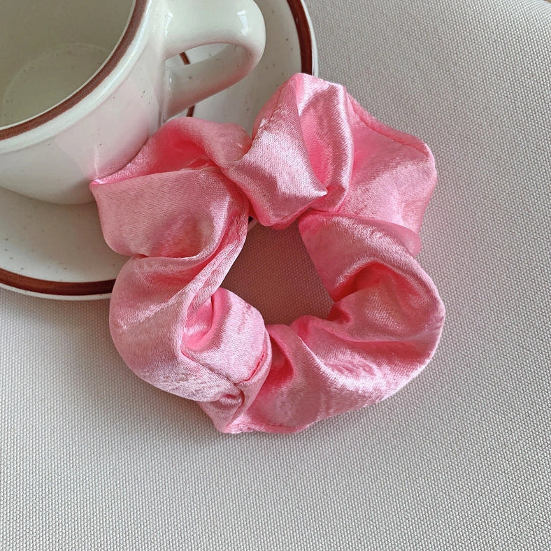 Silk large intestine ring hair tie in multiple colours showing woven construction and 3cm diameter