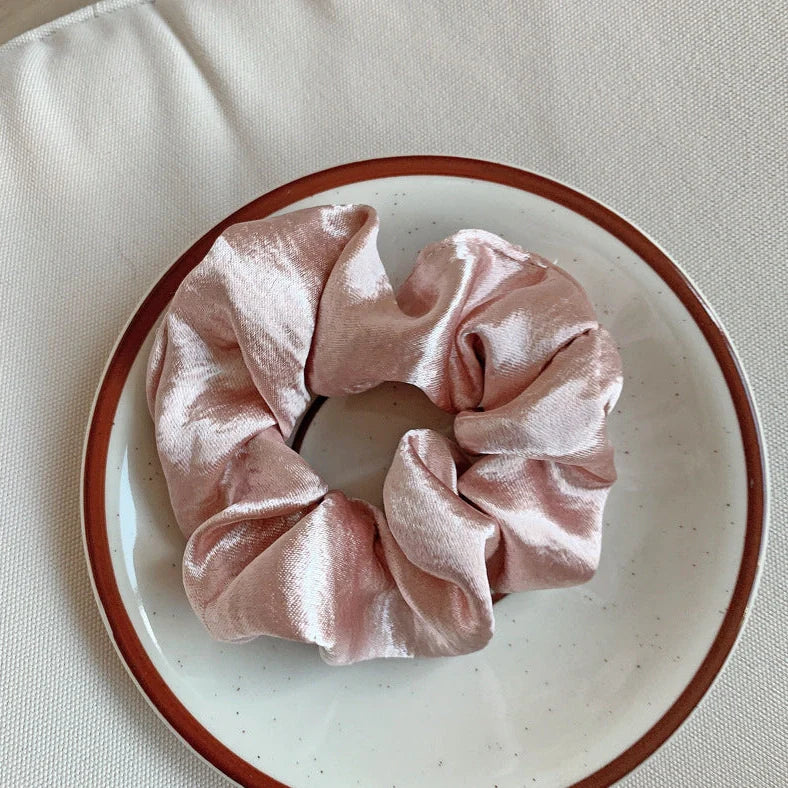 Silk large intestine ring hair tie in multiple colours showing woven construction and 3cm diameter