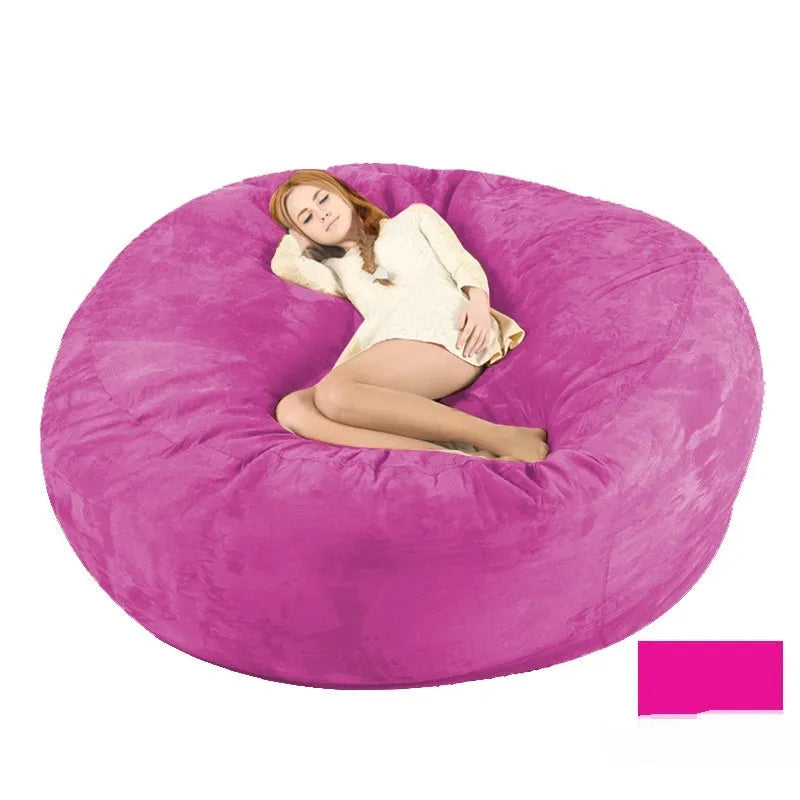 7ft oversized bean bag chair with removable suede fabric cover in various colour options for adult living room seating