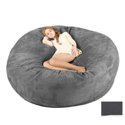 7ft oversized bean bag chair with removable suede fabric cover in various colour options for adult living room seating