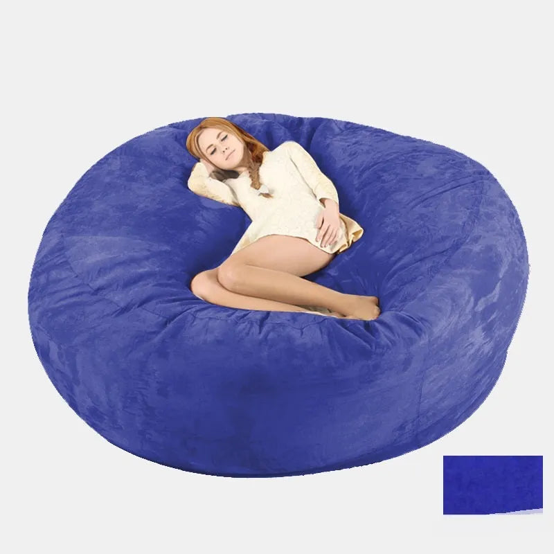 7ft oversized bean bag chair with removable suede fabric cover in various colour options for adult living room seating