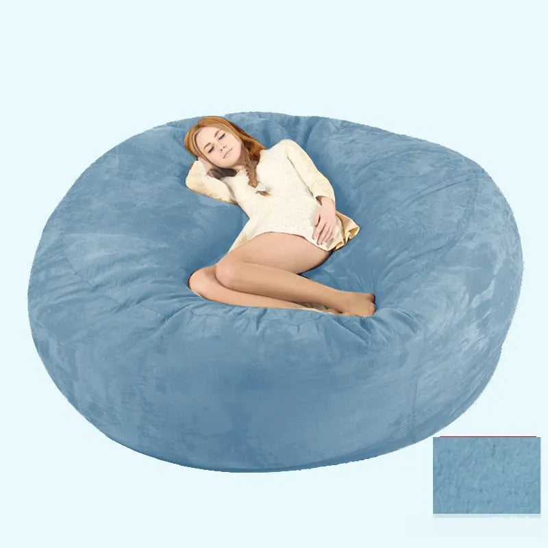 7ft oversized bean bag chair with removable suede fabric cover in various colour options for adult living room seating