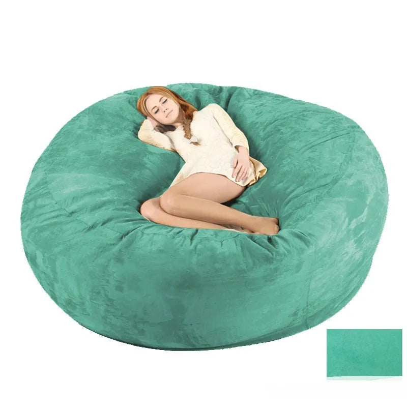 7ft oversized bean bag chair with removable suede fabric cover in various colour options for adult living room seating