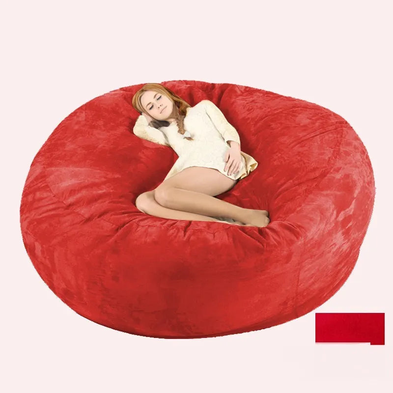 7ft oversized bean bag chair with removable suede fabric cover in various colour options for adult living room seating