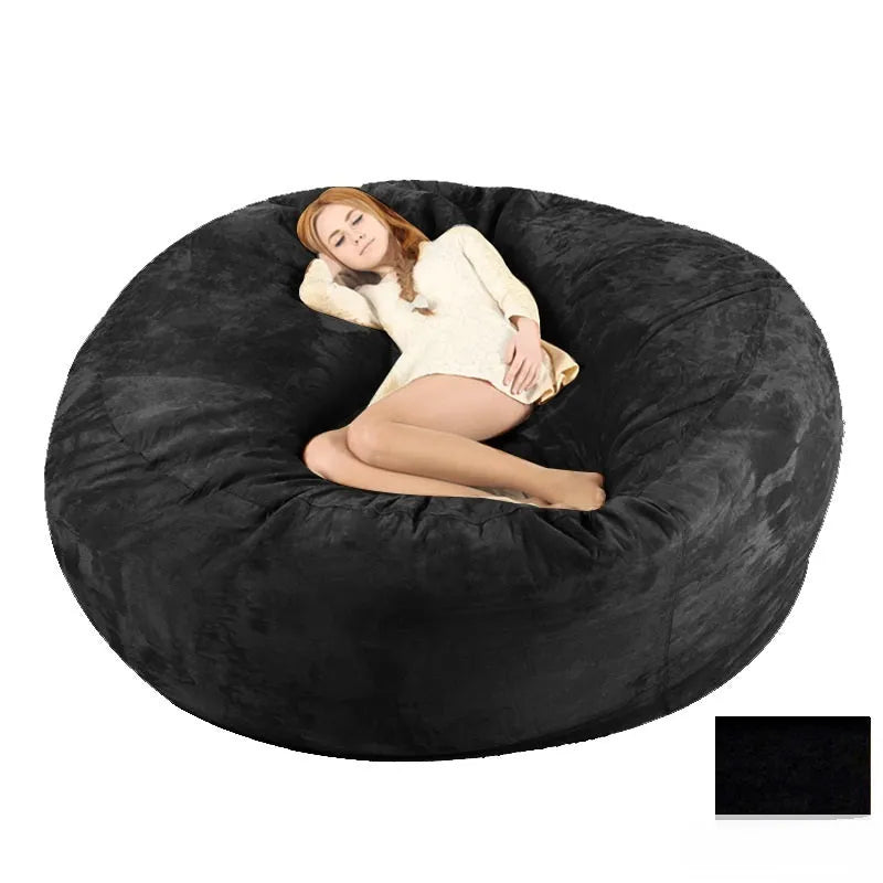 7ft oversized bean bag chair with removable suede fabric cover in various colour options for adult living room seating