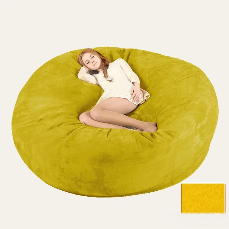 7ft oversized bean bag chair with removable suede fabric cover in various colour options for adult living room seating