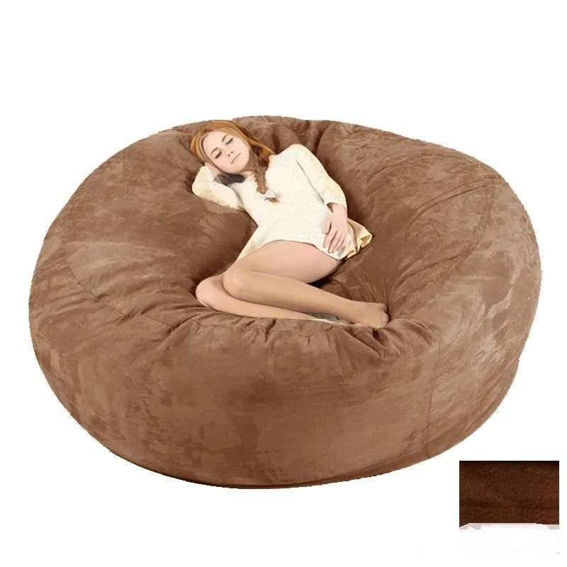 7ft oversized bean bag chair with removable suede fabric cover in various colour options for adult living room seating