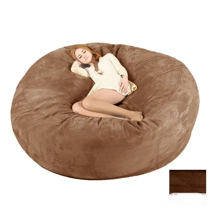 7ft oversized bean bag chair with removable suede fabric cover in various colour options for adult living room seating