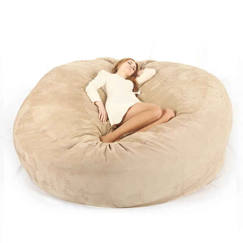 7ft oversized bean bag chair with removable suede fabric cover in various colour options for adult living room seating