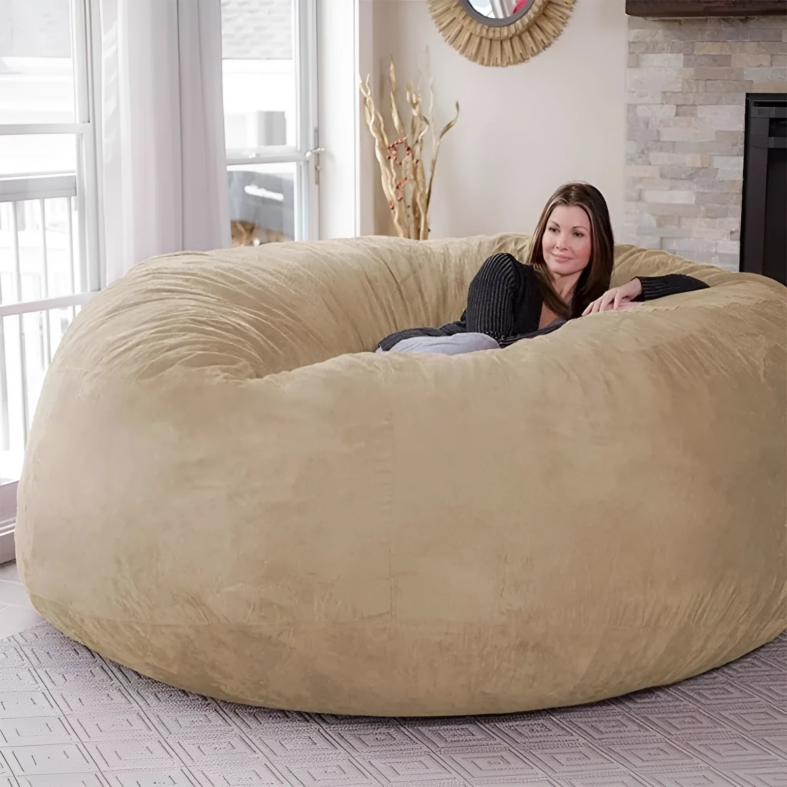 7ft oversized bean bag chair with removable suede fabric cover in various colour options for adult living room seating