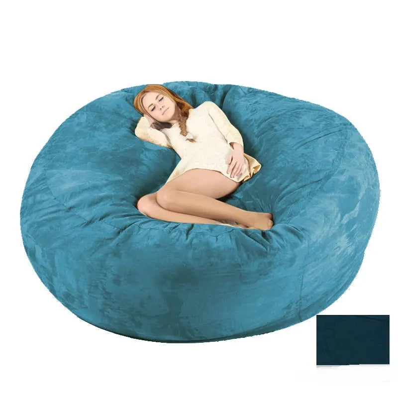 7ft oversized bean bag chair with removable suede fabric cover in various colour options for adult living room seating