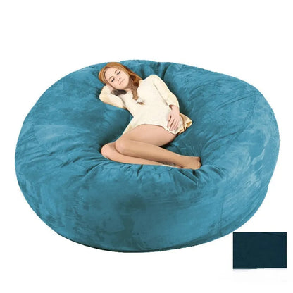 7ft oversized bean bag chair with removable suede fabric cover in various colour options for adult living room seating