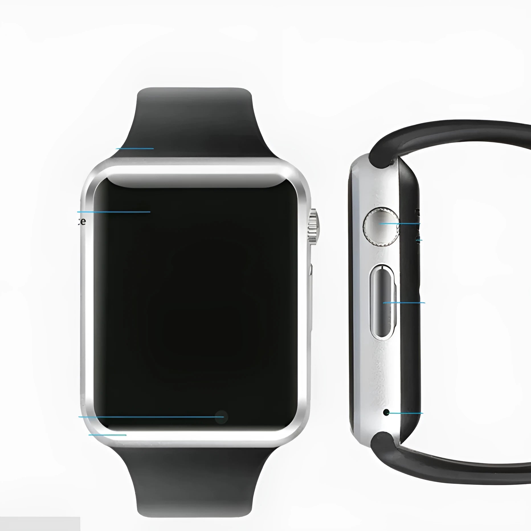 A1 Android Smart Watch with 1.54-inch screen shown in multiple colour options including black, silver, and gold.