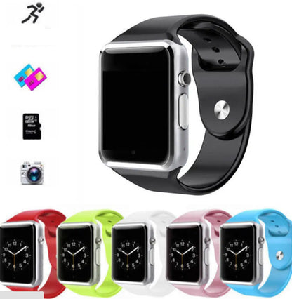 A1 Android Smart Watch with 1.54-inch screen shown in multiple colour options including black, silver, and gold.