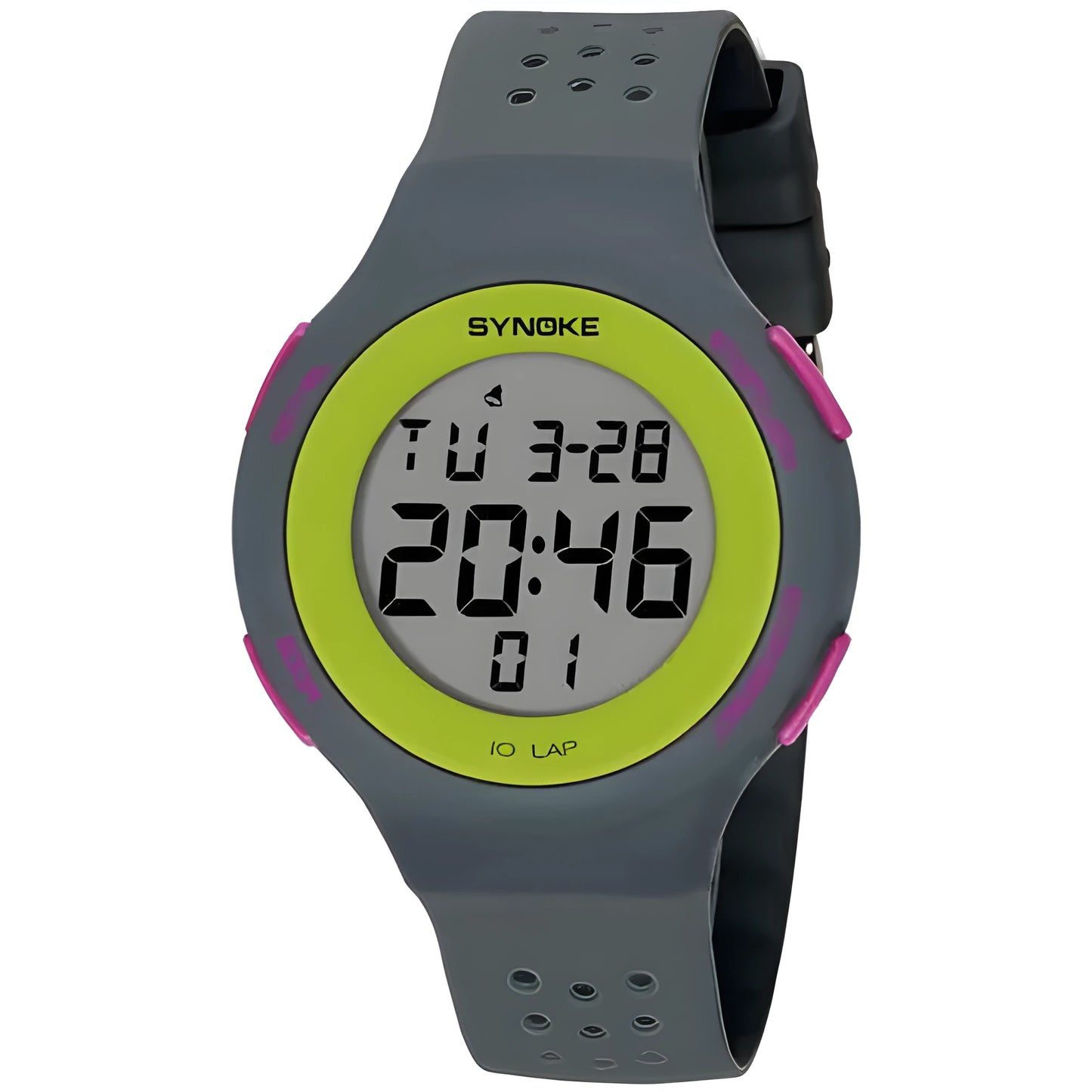Thin LED waterproof digital sports watch with luminous display showing 50 metre water resistance rating