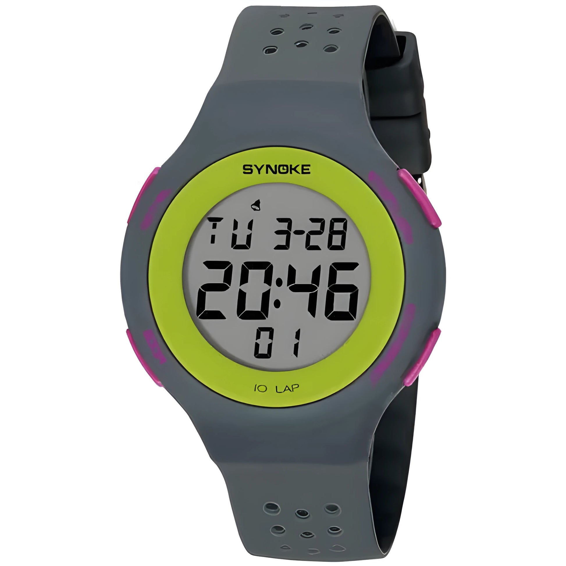 Thin LED waterproof digital sports watch with luminous display showing 50 metre water resistance rating