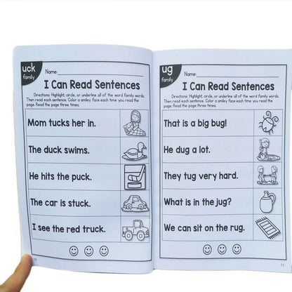 Children's phonics reading worksheet with English language activities for ages 6+