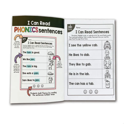 Children's phonics reading worksheet with English language activities for ages 6+