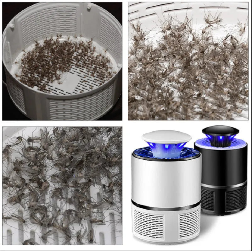 Black or white USB photocatalyst mosquito trap with UV lights, 19cm size, 94cm cable.