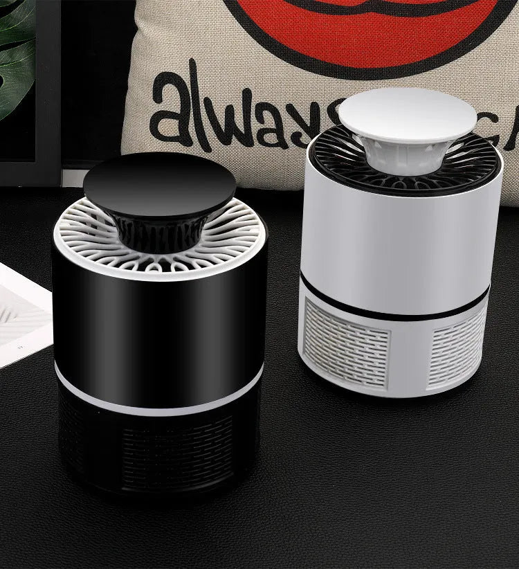Black or white USB photocatalyst mosquito trap with UV lights, 19cm size, 94cm cable.