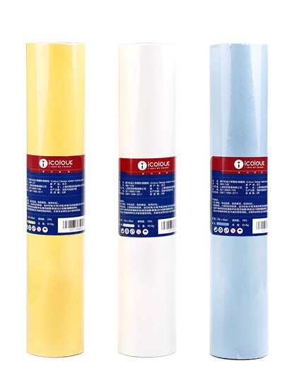 Aikale white and yellow drawing paper rolls in 12-inch and 18-inch widths on a wooden table.